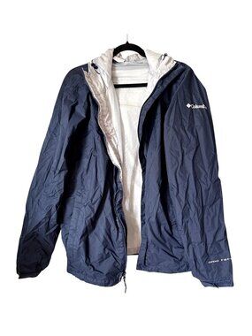 Columbia Mens Omni-Tech Navy Blue Hooded Waterproof Rain Jacket L